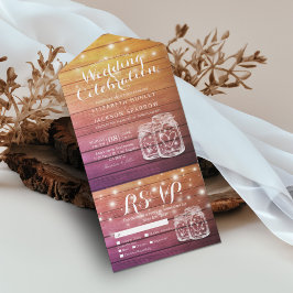Invitación Todo En Uno Mason Jars String ilumina la boda de madera rústic