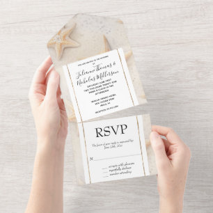 Invitación Todo En Uno Matrimonio de la playa de la Starfish de Cream Pea