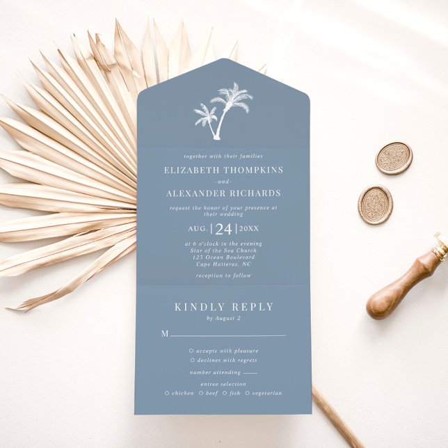 Invitación Todo En Uno Matrimonio de playa tropical azul turbio (Subido por el creador)