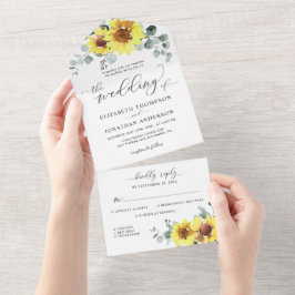Invitación Todo En Uno Matrimonio floral del girasol Eucalyptus Mint Sage