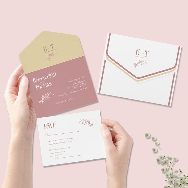 Invitación Todo En Uno Mauve Champagne + Boda blanco sencillo y moderno (Subido por el creador)