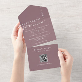 Invitación Todo En Uno Mauve Elegant Boda de código Monograma Minimalista