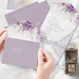 Invitación Todo En Uno Mauve ID889 Boda de espárragos florales