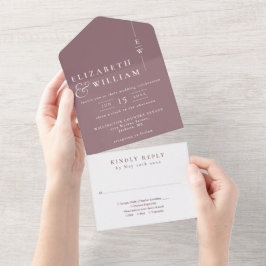 Invitación Todo En Uno Mauve Minimalista Elegante Boda Monograma