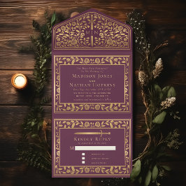 Invitación Todo En Uno Mauve Royal Medieval Sword Boda