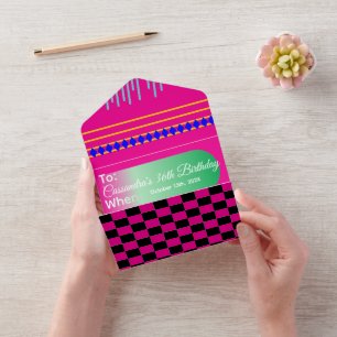 Invitación Todo En Uno Máximalismo Cumpleaños Colorosa Floral de cuadros