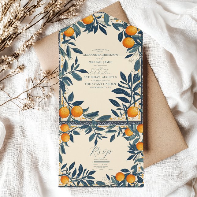 Invitación Todo En Uno Mediterráneo Italia Grecia Lemon Vibrant Boda (Subido por el creador)