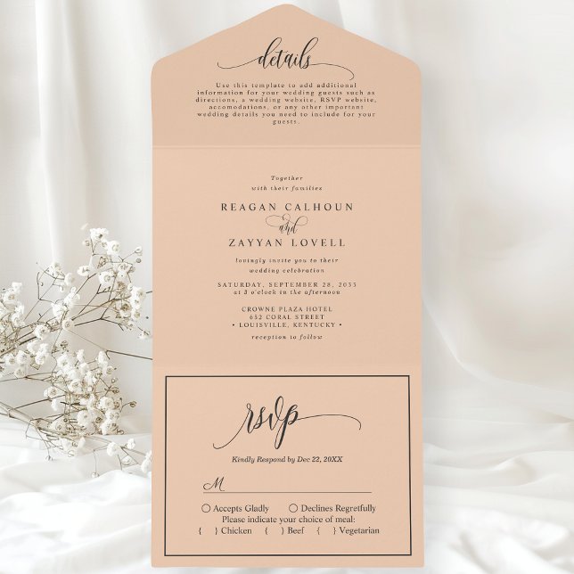 Invitación Todo En Uno Melocotón Suave Letra Moderna Simple (Subido por el creador)