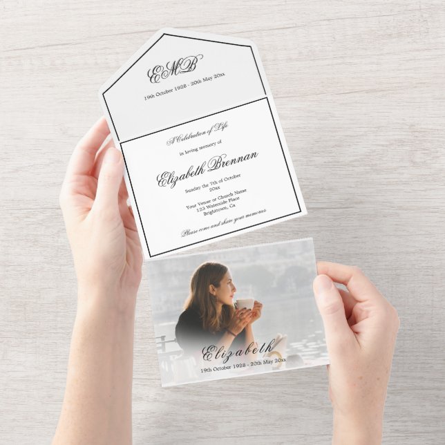 Invitación Todo En Uno Memorial funeral Foto Simple Elegante (desgarro)