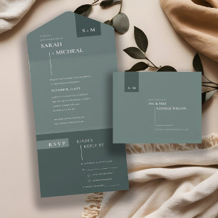 INVITACIÓN TODO EN UNO MENIMAL SCANDI EMERALD SAGE BODA VERDE PÁLIDO