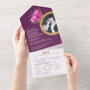 Invitación Todo En Uno Menú de cena aniversario número 5 Pink Tourmaline