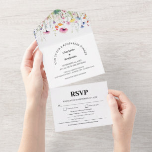 Invitación Todo En Uno Menú Flores silvestres Elección de ensayo Cena