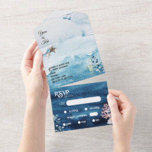 Invitación Todo En Uno Menú Océano Rústico Elección Boda RSVP Todo En Uno