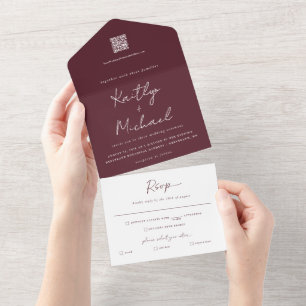 Invitación Todo En Uno Merlot Burgundy Boda moderno todo en uno