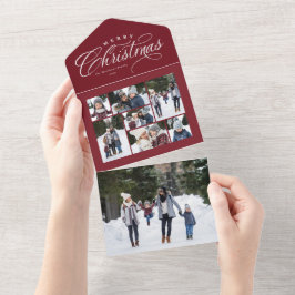 Invitación Todo En Uno Merry Christmas collage maroon red triplis