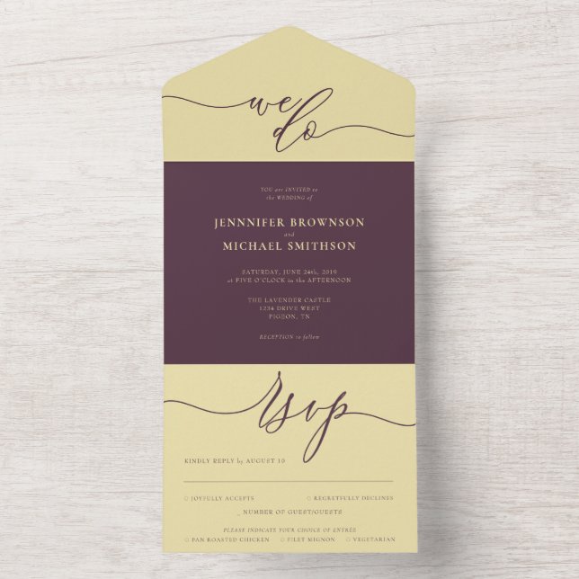 Invitación Todo En Uno Midnight Fig Wedding script we do All In One (Interior)