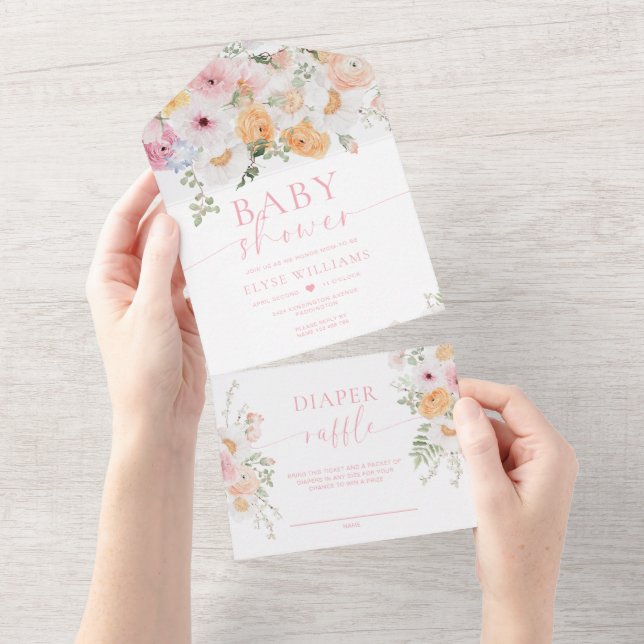 Invitación Todo En Uno Millie Floral Baby Shower (desgarro)