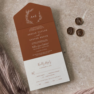 Invitación Todo En Uno Minimal Leaf   Terracotta Wedding