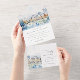 Invitación Todo En Uno Minimal San José, Boda de acuarela de California