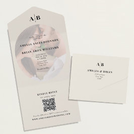 Invitación Todo En Uno Minimalist Editorial Ivory Photo Wedding