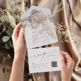 Invitación Todo En Uno Minimalist Modern Chic Script Elegant Wedding All