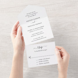Invitación Todo En Uno Minimalista Clásico Elegante Blanco y Negro