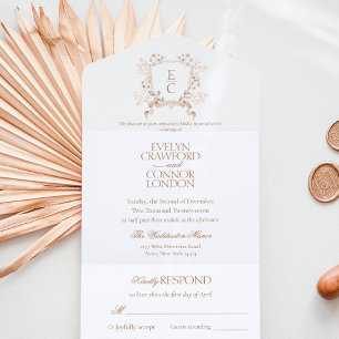 Invitación Todo En Uno Minimalista Floral Otoño Floral Cresta Boda RSVP