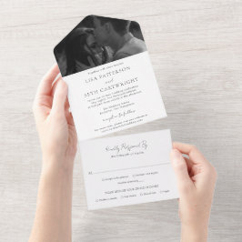 Invitación Todo En Uno Minimalista Foto en Blanco y Negro Boda Clásica