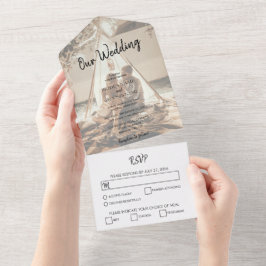 Invitación Todo En Uno Minimalista romántico 2 foto Boda moderno