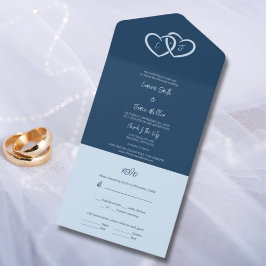 Invitación Todo En Uno Minimalistas dos corazones entrelazados e iniciale