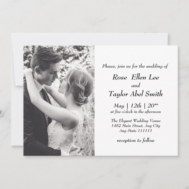 Invitación Todo en uno, mínimo blanco y negro con foto (Anverso)