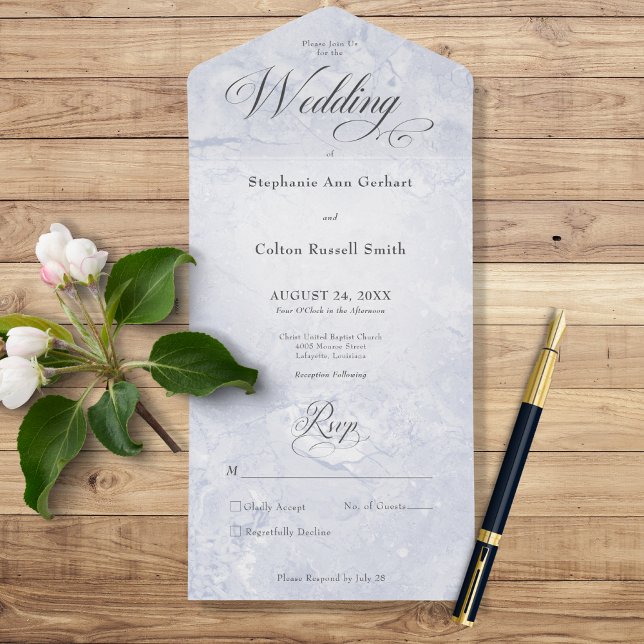 Invitación Todo En Uno Mínimo de mármol azul moderno sin cena (Subido por el creador)