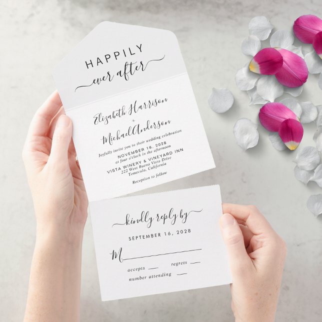 Invitación Todo En Uno Mínimo Feliz Nunca Después Del Boda (Subido por el creador)