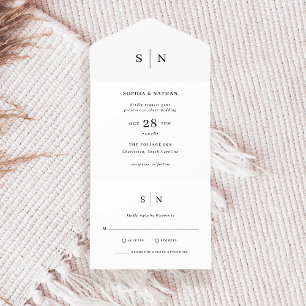 Invitación Todo En Uno Mínimo y Moda   Boda blanco y negro