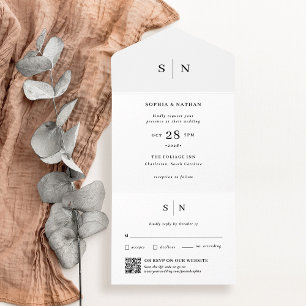 Invitación Todo En Uno Mínimo y Moda   Boda de código QR