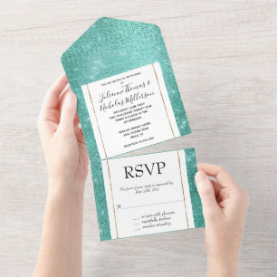 Invitación Todo En Uno Mint Green Sparkle
