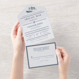 Invitación Todo En Uno Misty Mountain Blue Gray White Elegant