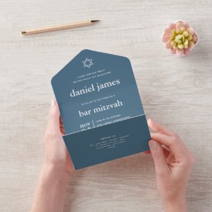 Invitación Todo En Uno Mitzvah Dusty Blue ALL EN UNA INVITACIÓN