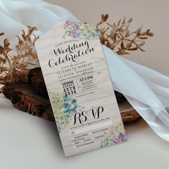 Invitación Todo En Uno Moda acuarela exitosa boda de madera rústica RSVP (Subido por el creador)