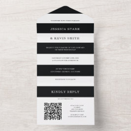Invitación Todo En Uno Moda Bandas de color negro y blanco Boda todo en u