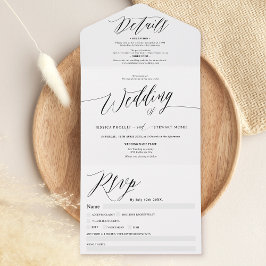 Invitación Todo En Uno Moda blanco negro boda de caligrafía moderna