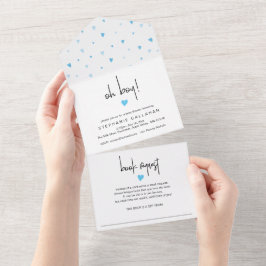 Invitación Todo En Uno Moda Blue Heart Boy Baby Shower Y Solicitud De Lib