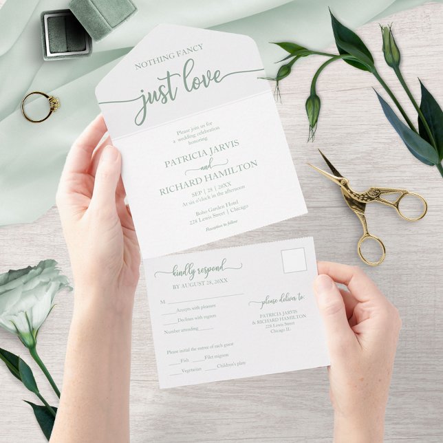Invitación Todo En Uno Moda Boda Casual de la caligrafía del sabio verde (Subido por el creador)