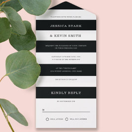 Invitación Todo En Uno Moda Boda de rayas blancas y negras
