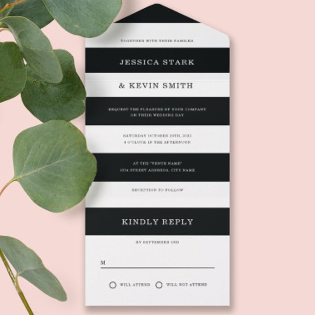 Invitación Todo En Uno Moda Boda de rayas blancas y negras (Subido por el creador)