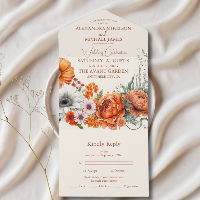Invitación Todo En Uno Moda bohemia Boda Floral Terracotta (Subido por el creador)