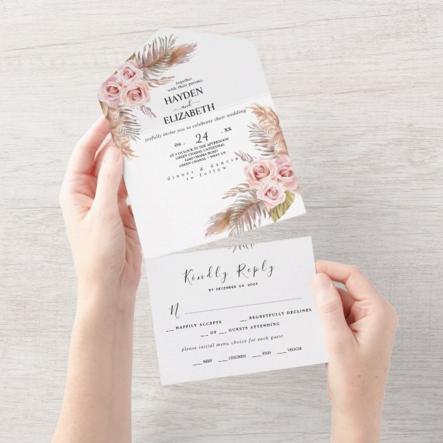 Invitación Todo En Uno Moda bohemia todo en una boda invita a proveedor (desgarro)
