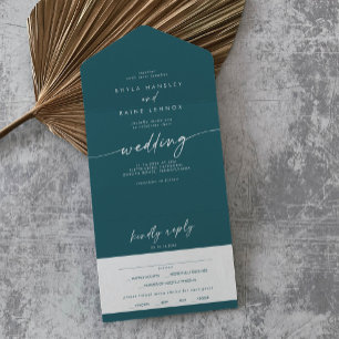 Invitación Todo En Uno Moda Boho Boda de la selección Verde azulada de co