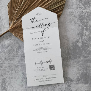 Invitación Todo En Uno Moda Boho Correo de código QR en blanco y negro en