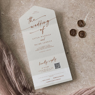 Invitación Todo En Uno Moda Boho Cream Bohemian QR Código Mail En Boda